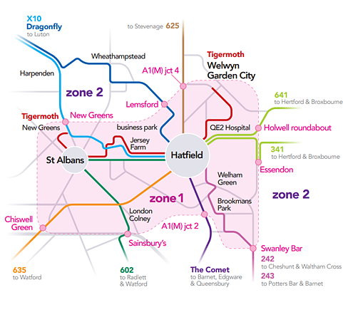 Uno Bus map showing zone 1 and 2