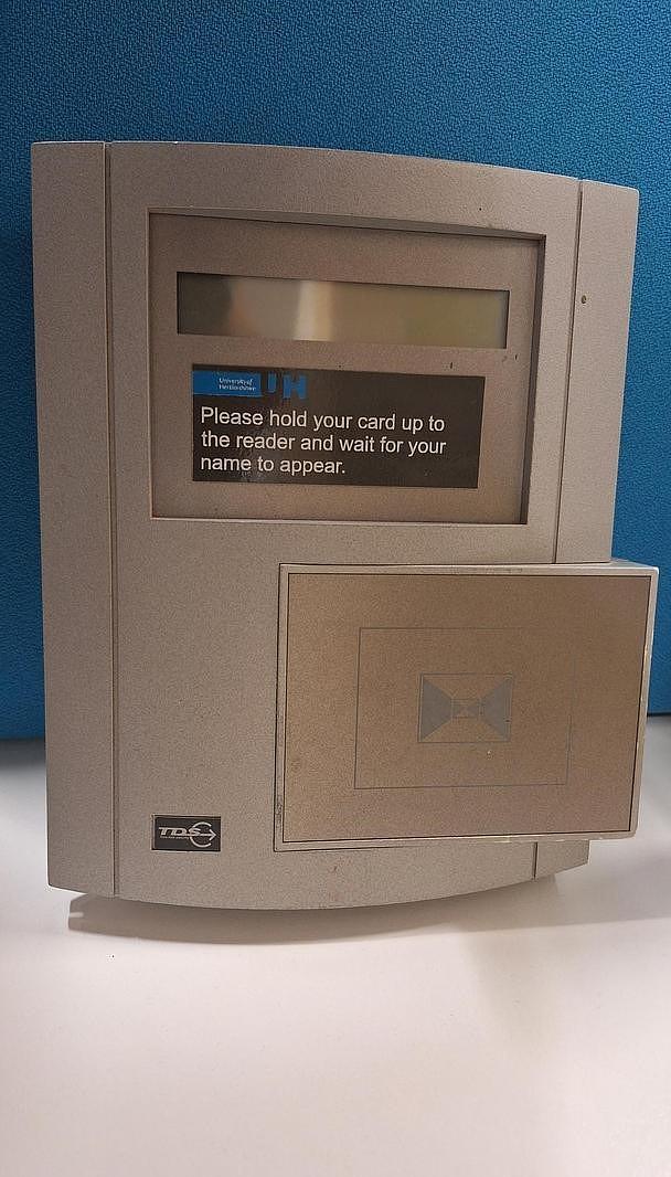 Picture of a check-in reader on campus